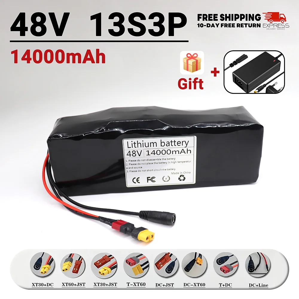 

48V 14Ah Lithium-ion Battery Pack 18650 13S3P Suitable for 250W-750W Motor with Built-in BMS Rechargeable Battery+ 54.6V Charger
