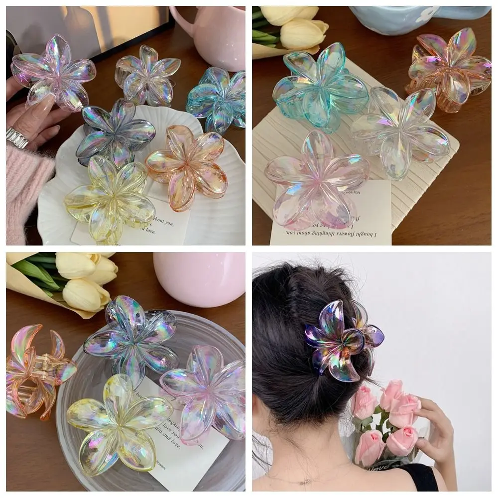 Cute Hairpin Flower Hair Clip Grab Clip Plastic Transparent Hair Clip Hair Accessories Blingbling Large Hair Claw Streetwear