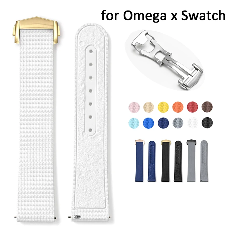 

Fluoro Rubber Strap 20mm for Omega X Swatch MoonSwatch FKM Folding Buckle Men Women Moon Pattern Watch Band for Speedmaster