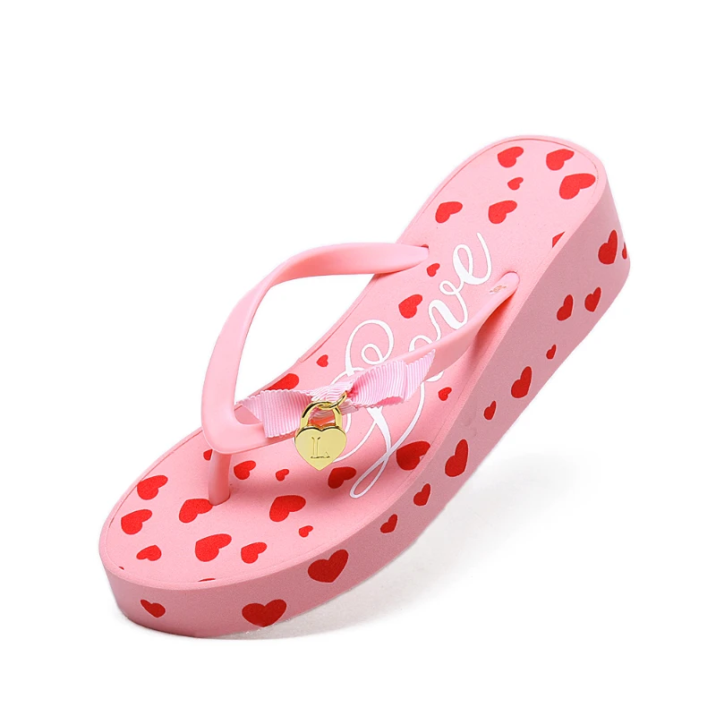 Flip-flops Women\'s Summer Slope Heel Anti-skid Sandals Black Pink Fashionable Personality Beach Bathroom Waterproof Bow Slippers