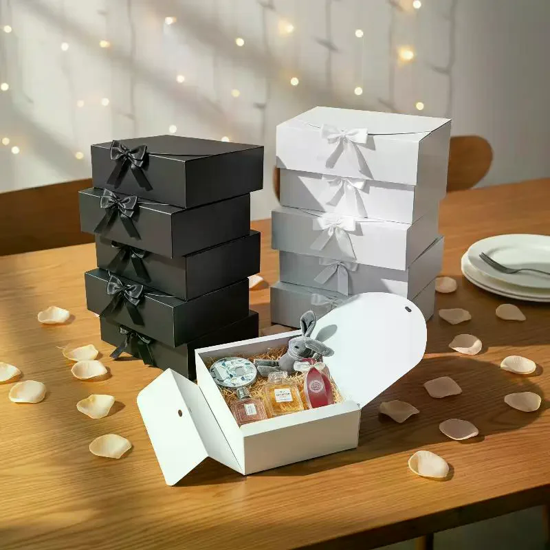 5Pcs Reusable Cardboard Storage Boxes with Bow Ribbon for Wedding Birthday Party Small Snack Candy Holding