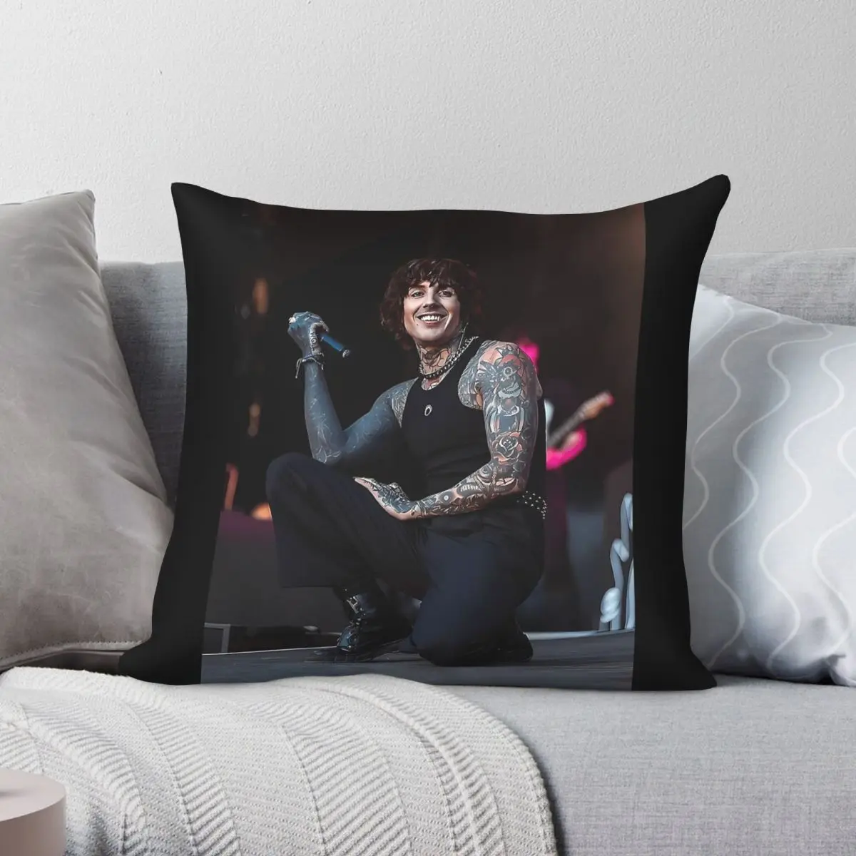 Smiling Oli Sykes Bring Me The Horizon Pillowcase Polyester Linen Velvet Pattern Zip Decor Sofa Cushion Cover