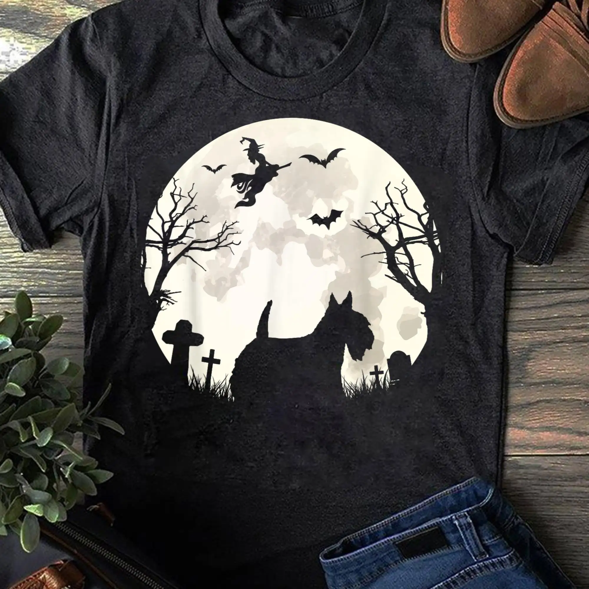 Halloween Moon Scottish Terrier Costume Dog Lover Owner T Shirt for Lovers Funny Scottie Mother's Day