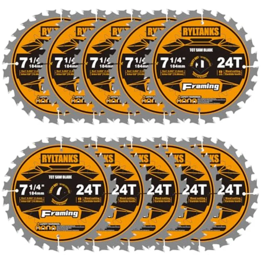 

7-1/4 Inch Circular Saw Blade 24T for Framing with 5/8" Arbor Fast Wood Cutting 10-Pack