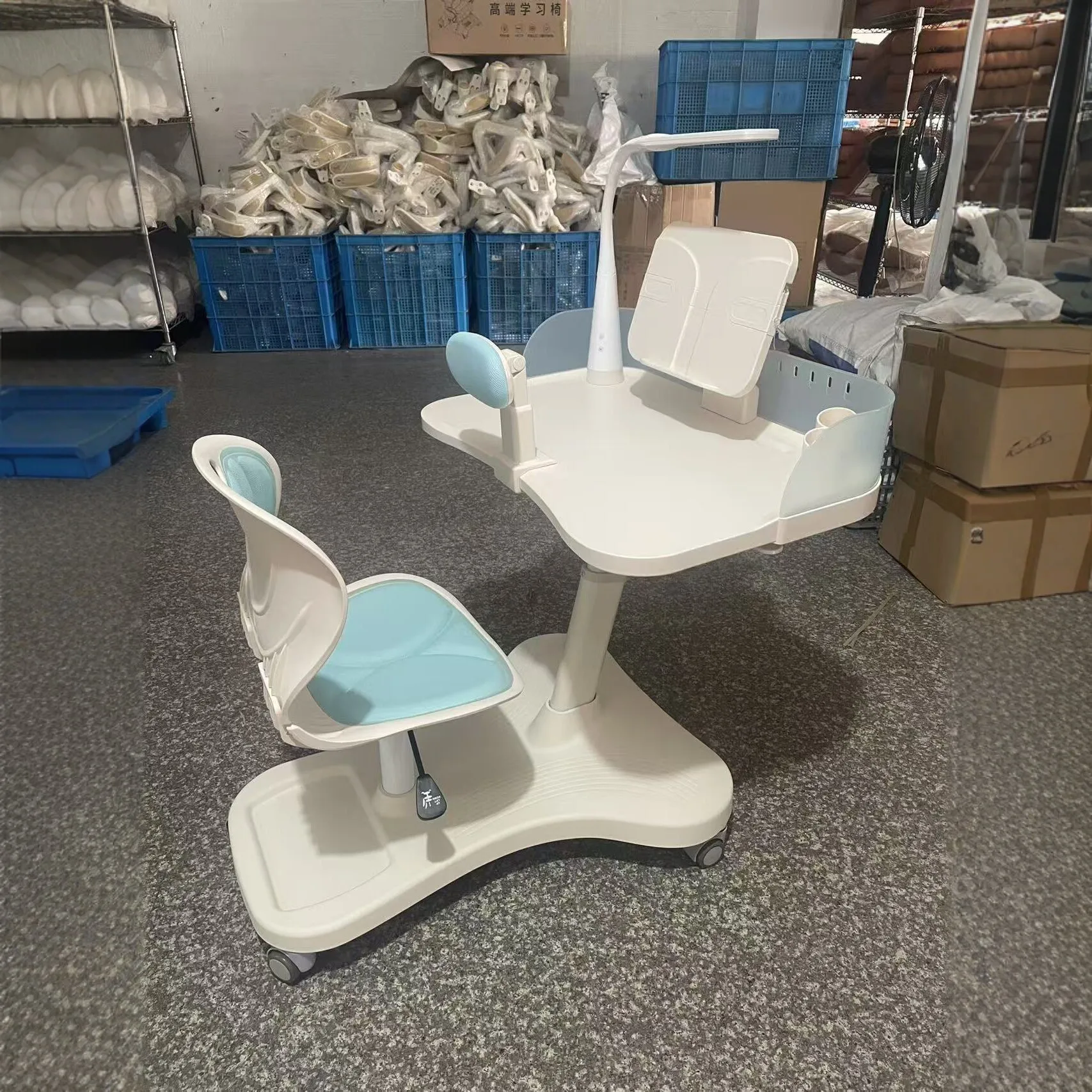 Children's study table and chair set can be lifted and lowered, small household mobile book table and chair with eye protection
