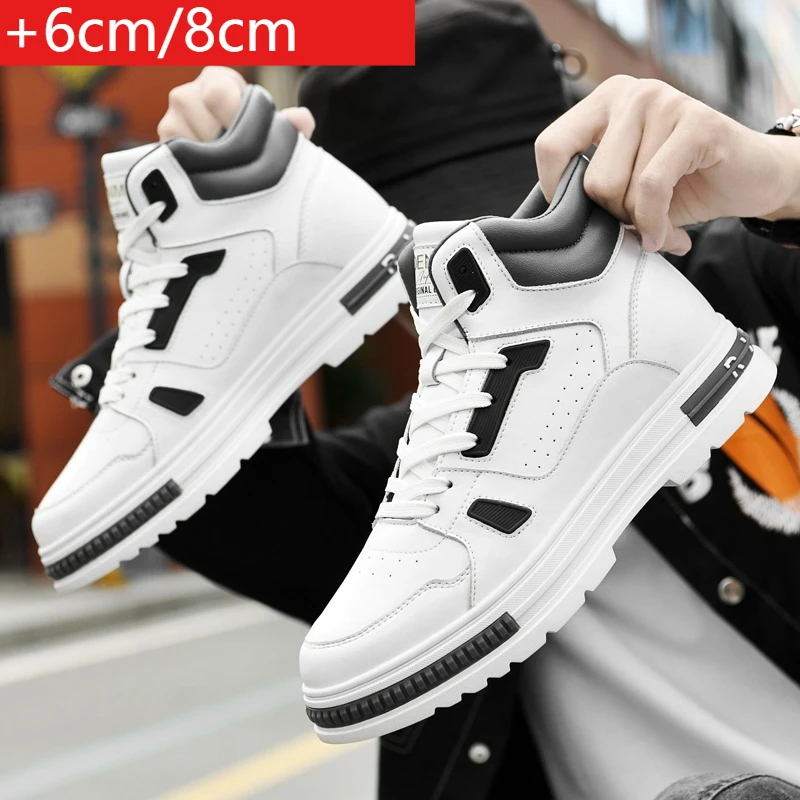 

New High Top Elevator Shoes Casual Men Sneakers Heightening Height Increase 8cm Cow Split Leather Leisure Designer Shoes
