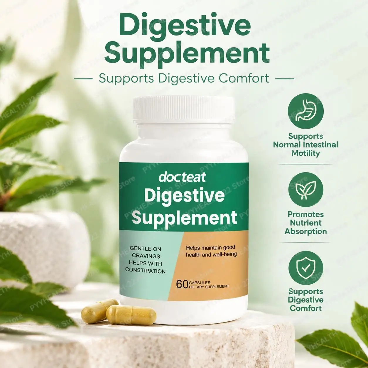 Digestive Supplement Capsules, Berberine Resveratrol Quercetin Blend with D Magnesium Zinc, Support Gut Balance, 60 Capsules