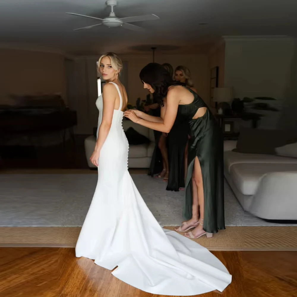 Einfache Weiße Meerjungfrau Frauen Brautkleider Sexy Liebsten Ärmellose Braut Kleid Wischen Länge Party Vestido De Novia Angepasst
