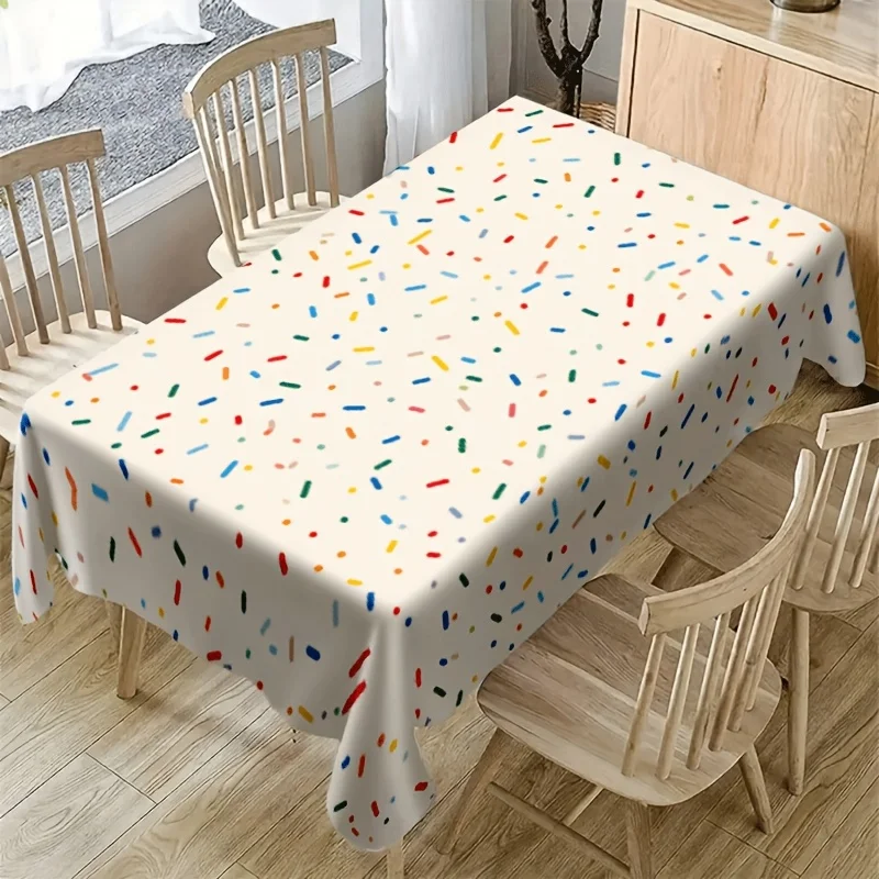 Color Sprinkle Tablecloth, Cream Base With Bright Candy Dot Print, Rectangular Table Cover for Kids Birthday Party Table Decor