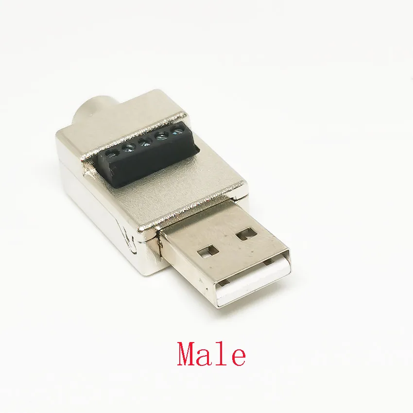 USB Solderless Connector Metal Case Mobile Phone Fast Charging Cable USB Solderless Plug USB Male DIY Wiring Terminal