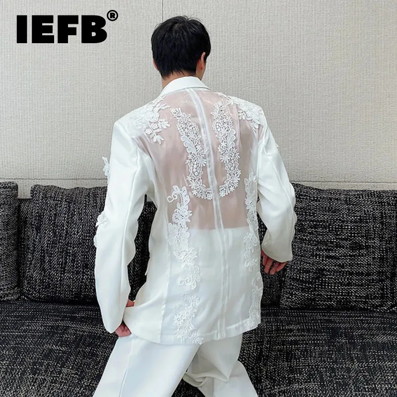 IEFB 2024 New Fashion Men\'s Set Single Breasted Embroidery Perspective Suit Jacket Suit Pants Temperament Male Two-piece  9C5193