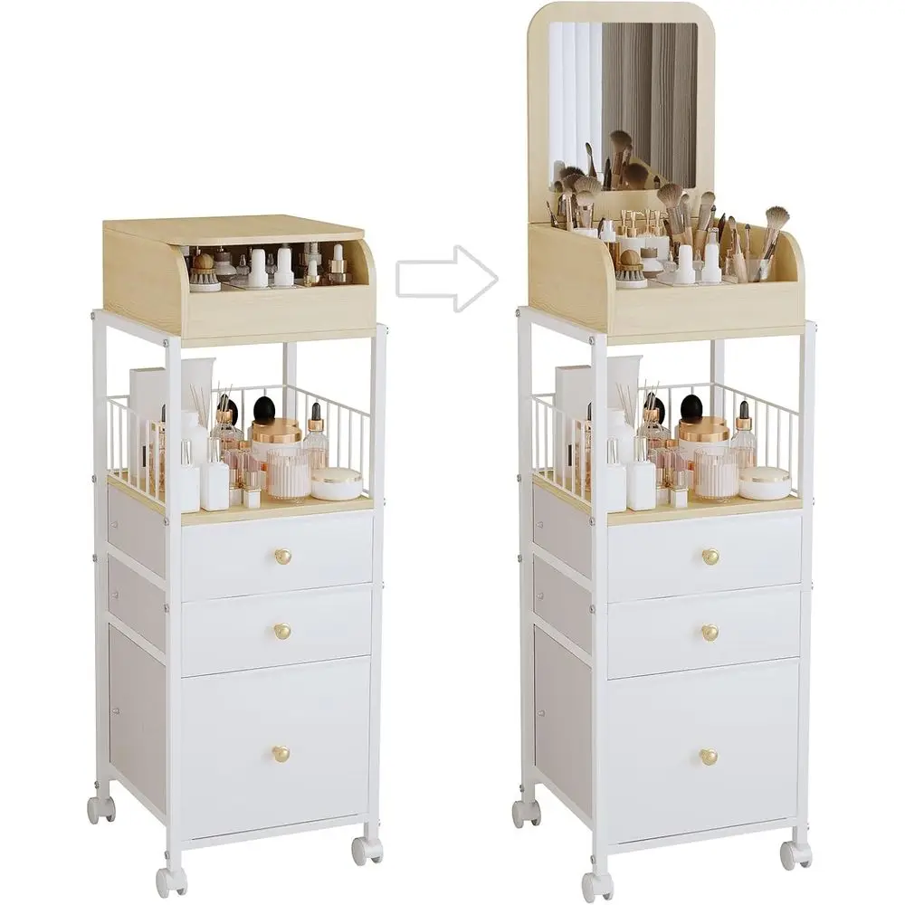 

Makeup Organizer Cart with Vanity Mirror, Floor Skincare Organizers Make Up Organizers-Vanity Organizer Cosmetic Display