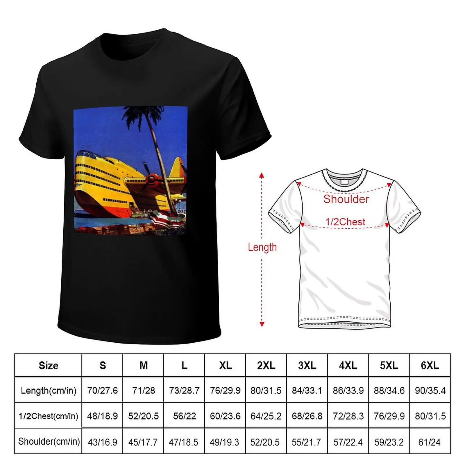Retro Futurism Sea Plane T-Shirt Work Short Sleeve Cotton Top