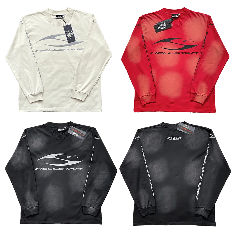 Simple Print Casual Long Sleeve T-Shirt Unisex Cotton Youth Fashion Spring Autumn Standard Fit round Neck Hellstar Studios
