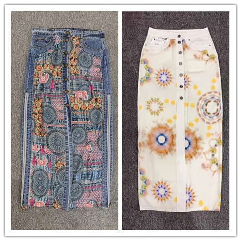 

Foreign trade original single Spanish fashion new stitching denim front buckle mid-length women's skirt