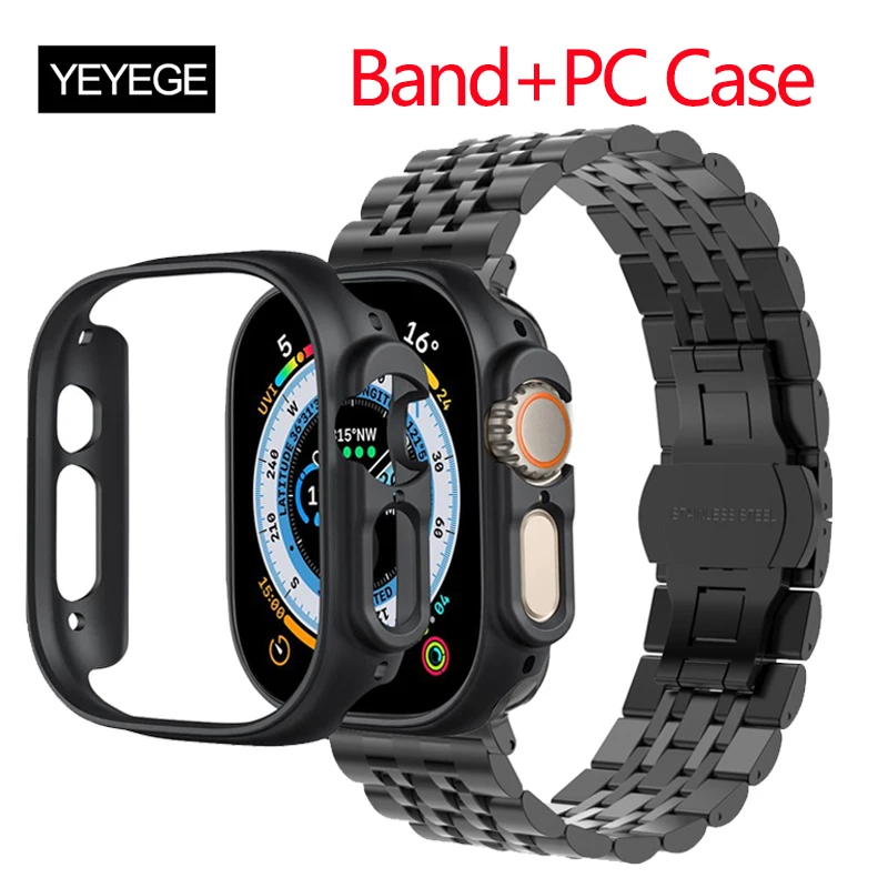 

Band+PC Case For Apple Watch 44mm 45mm 38mm 42mm Strap Metal Stainless Steel Bracelet For Apple Watch Ultra 49mm SE 9 8 41 40mm