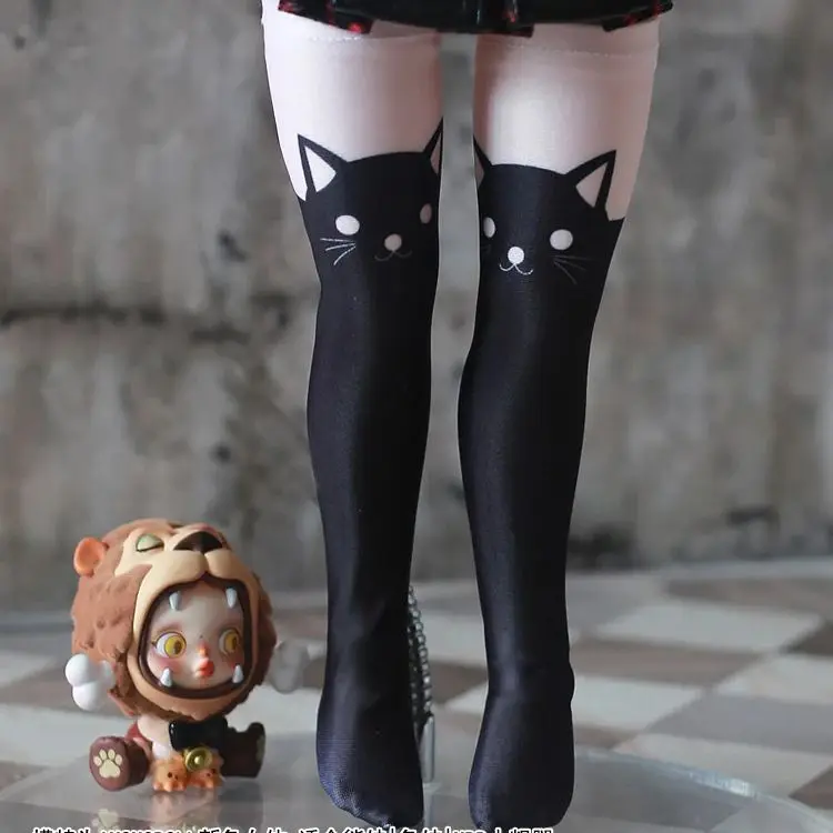 New 1/3 1/4 Cute Retro Little Black Cat Over Knee Socks/Little Black Rabbit Print Socks BJD DDDY MSD Doll Socks Doll Accessories