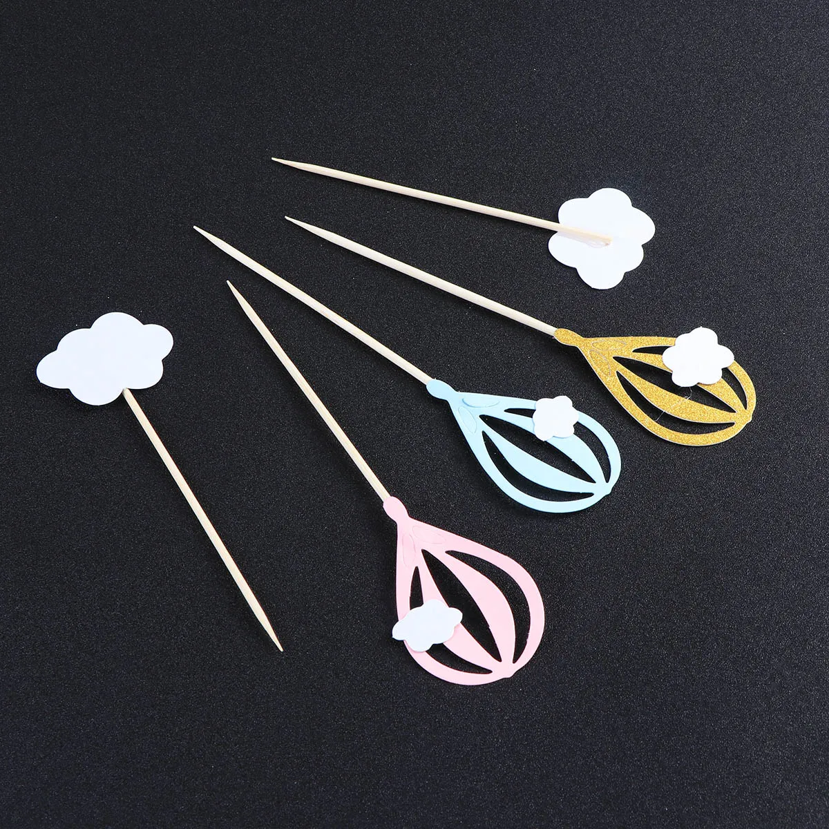 

20 Pcs Hot Air Balloon Cupcake Toppers Wooden Cloud Cake Picks Party Supplies Birthday Baby Shower Decorations