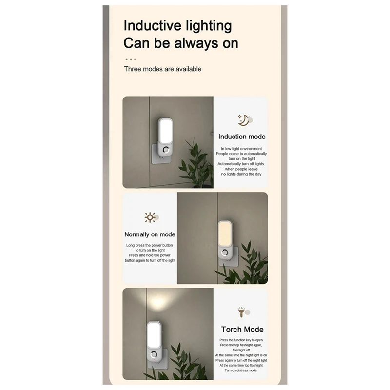 TKOH-LED Luce notturna a induzione Intelligente Wireless Plug-In Corridoio Corridoio Notte Camera da letto Luce notturna con torcia elettrica EU-PLUG