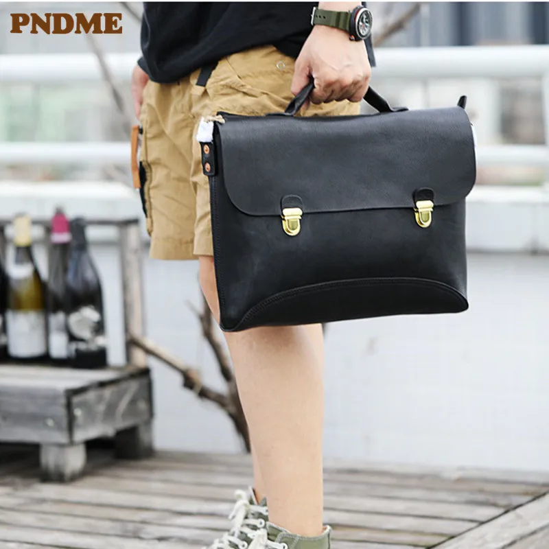 Vintage Fashion Luxury Designer Natural genuine Leather Men briefcase Designer Outdoor Work Lawyer Office notebook computer bag