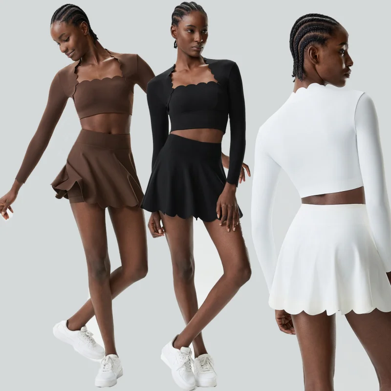 Black Gym Set Small Wave Yoga Wear Tennis Woman Sports Sets Women's Elastic Fitness ActiveWear Two-Piece Running Clothes