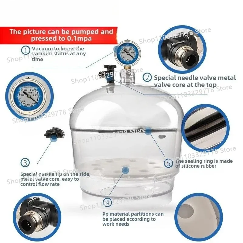 Plastic Vacuum Dryer Laboratory PC Material 150/250/300mm Double Valve Transparent Physical Drying Oven Kettle Vacuum Tank