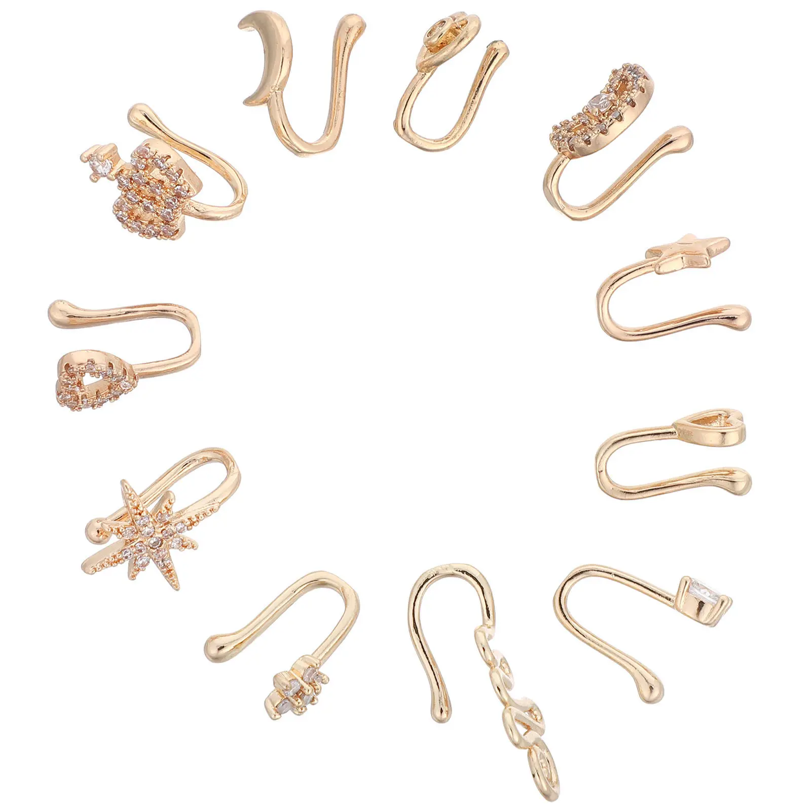 11Pcs Non Piercing Nose Clips Copper U Shaped Faux Nose Rings Zircon Inlaid Stylish Lightweight Pain Free Alternative to