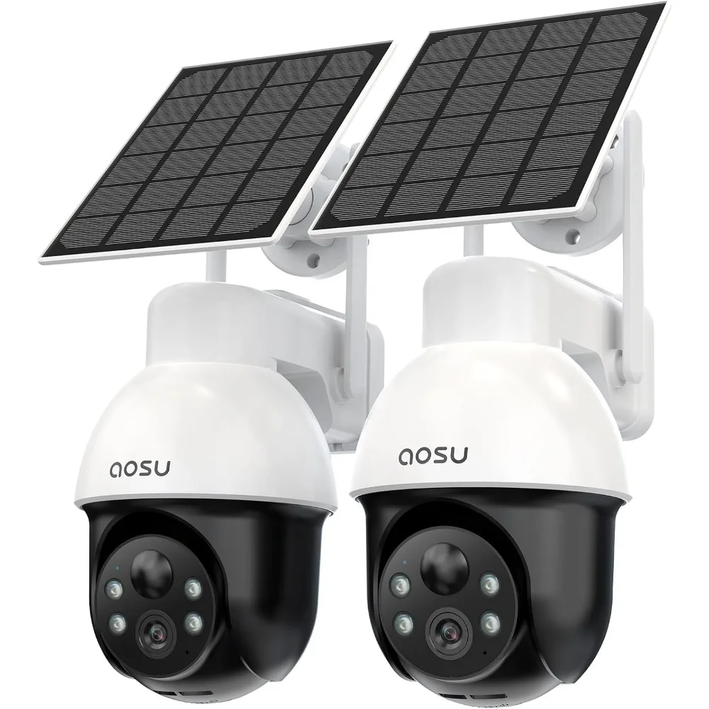 Wireless Solar Security Cameras, Outdoor WiFi PTZ, Auto Tracking, 3K/5MP, Human/Vehicle Detection, Night Vision (2 Pack)