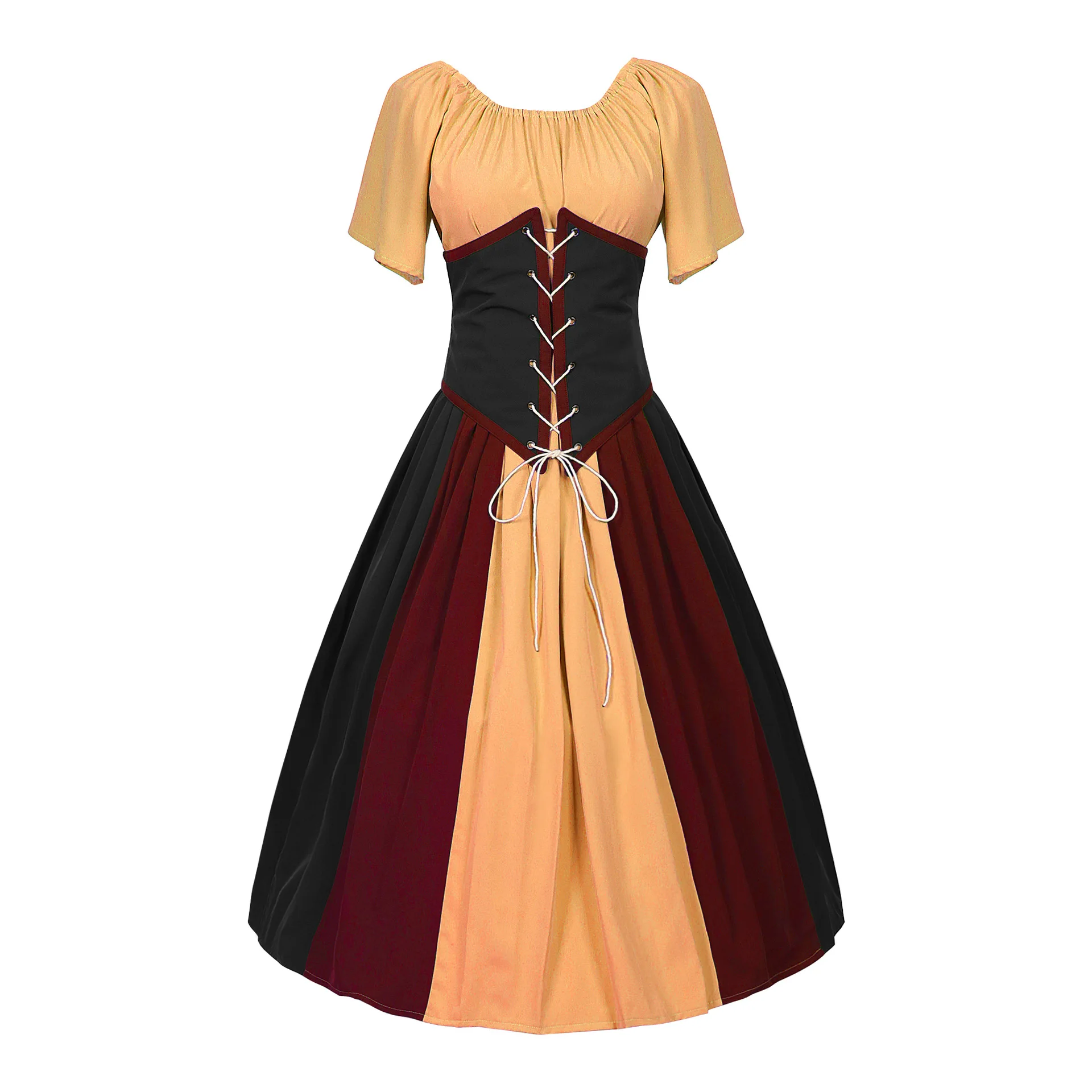 New European and American Medieval Tunic Skirt Puffy Sleeves Large Swing Skirt One-shoulder Dress Women's Cos Wear