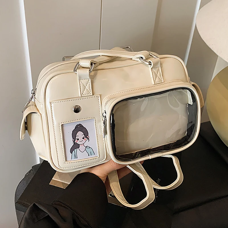 

HAEX Harajuku Women Ita Bags Fashion PU Designer Ladies Adjustable Backpacks Small Capacity DIY Clear Window Shoulder Bag Female