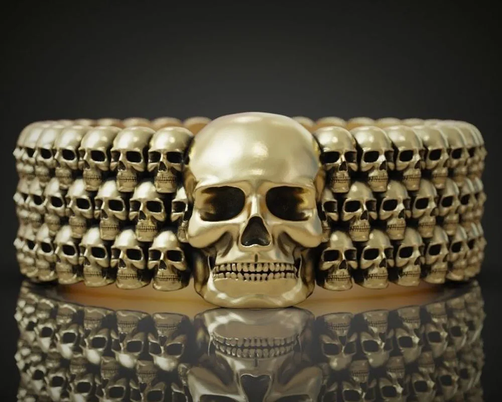 10g 3D Skulls Mens Silver Band Biker Hiphop Rings Customized 925 Solid Sterling Silver Ring Many Sizes 8-13