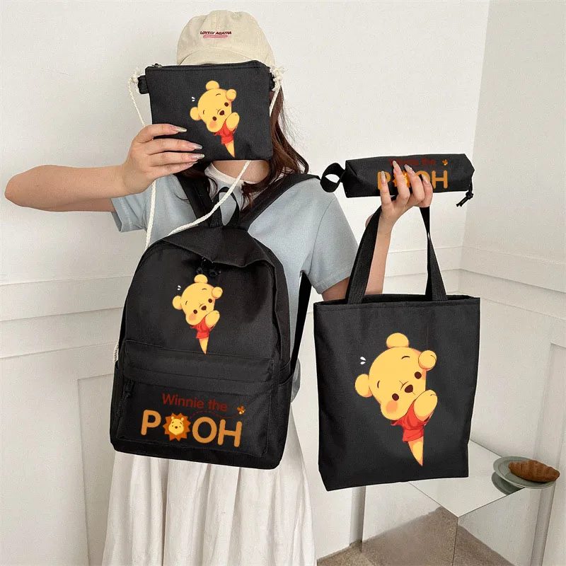 Cute Winnie The Pooh Women\'s Bags Backpack Comestic Storage Bags Shopping Bag Pencil Case 4 Pcs/Set Large Capacaity Travel Bag