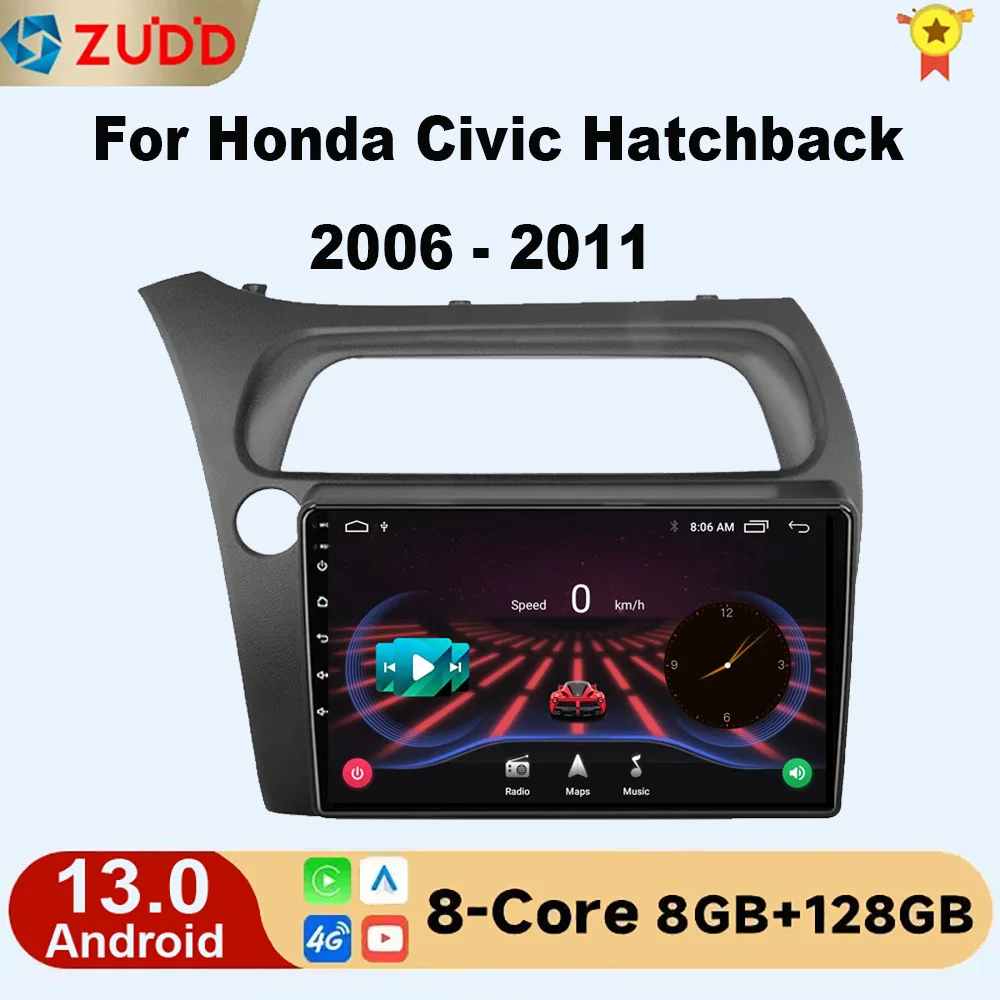 

For Honda Civic Hatchback 2006-2011 Android 13 Car Radio Multimedia Video Navigation 2 Din Stereo DVD Head Unit Speaker Carplay