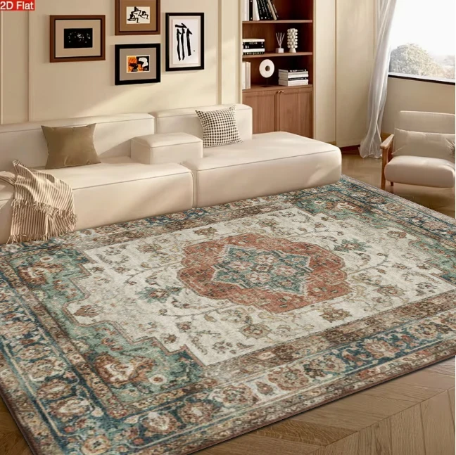 Vintage Distressed Oriental Medallion Rug Traditional Carpet Flooring for Living Room Home Decor