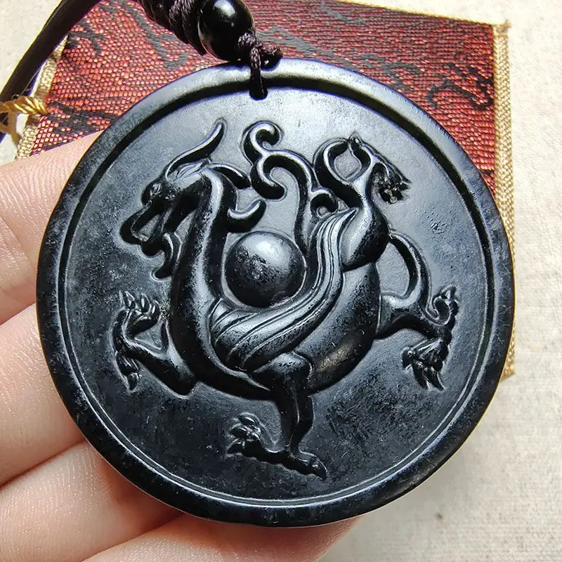 Yao Wangshi Dragon Pendant Men's Round Brand Dark Jade Zodiac Dragon Necklace Domineering Dragon Pendant Safe