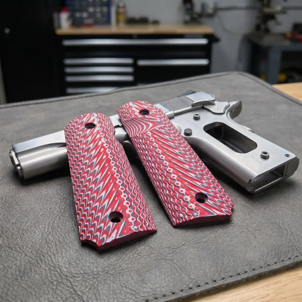 High Hardness G10 1911 Handle Red White Blue Wavy Pattern Wear Resistant Shooting Competition Replacement Grips