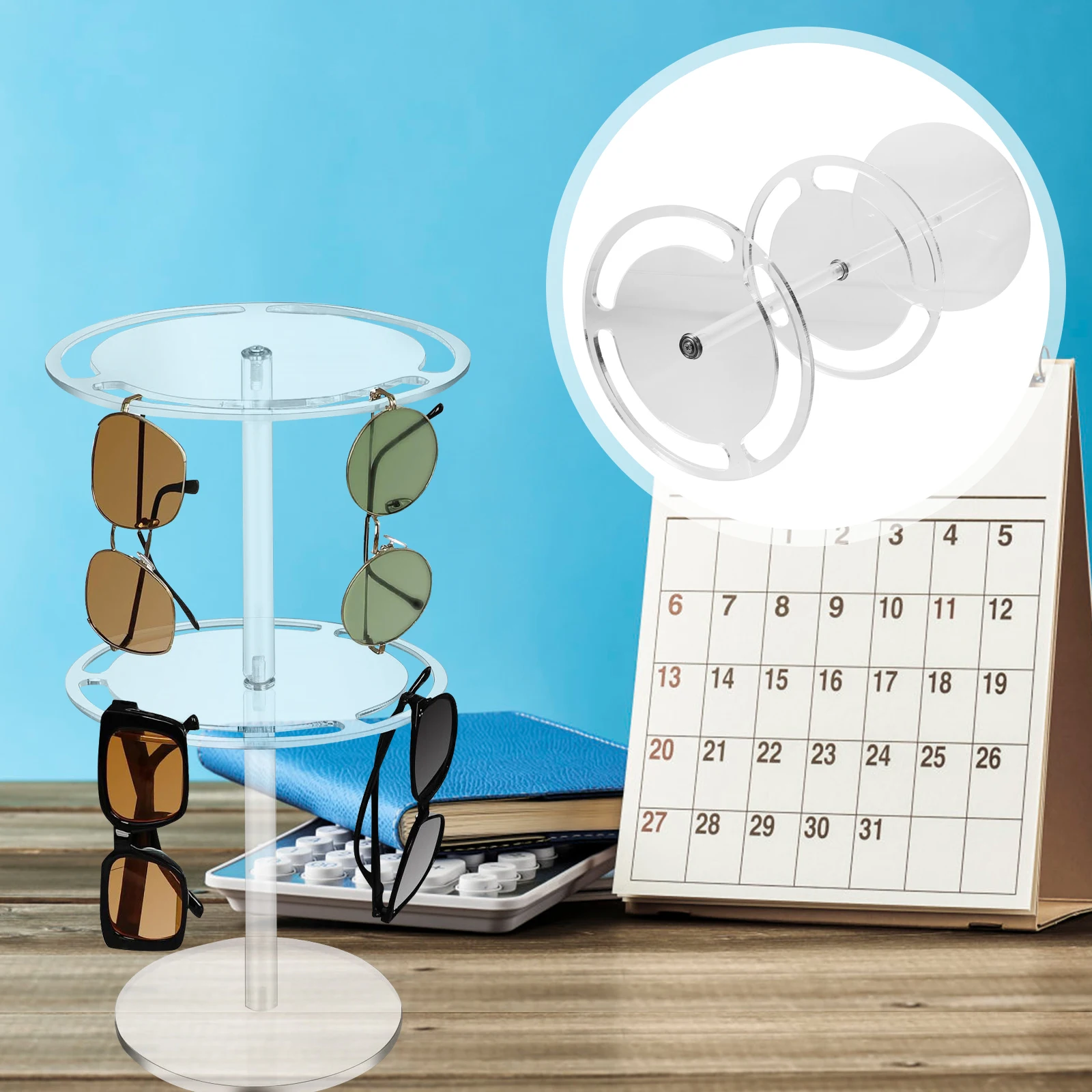 

2 Layer Acrylic Sunglasses 360 Degree Rotating Display St Desktop Eyewear ganizer Black Glasses Holder Rack Storage