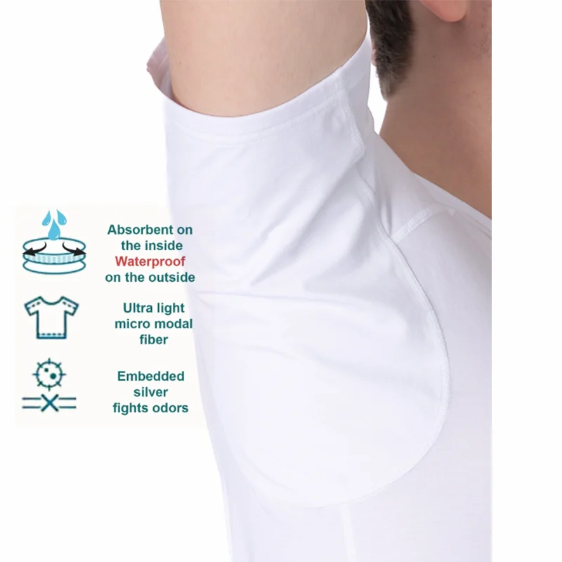 Micro Modal Premium Patented Sweat Proof Barrier Completely Blocks Armpit Sweat Passing Through Sweatproof T Shirt Undershirt