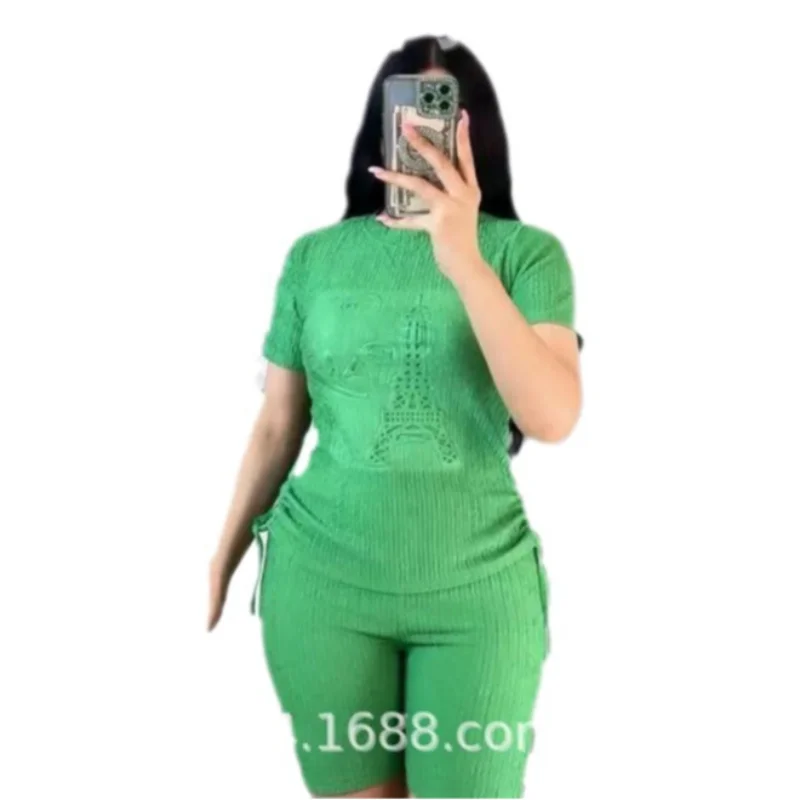 

Customized 2 Pieces Women's Sets 2025 Spring Summer Pocket Pullover Suit Short Sleeve Tops And Pants Suits Two Piece Set Tracksu