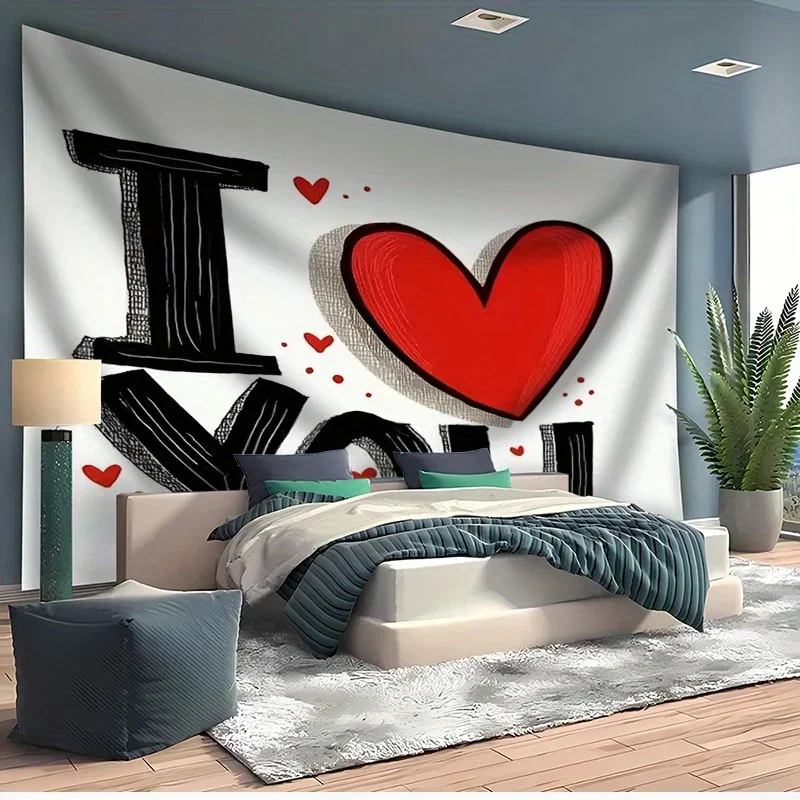 خطة ثنائية الأبعاد، لافتة خلفية جدارية مكونة من قطعة واحدة لعيد الحب - تصميم قلب أحمر "I Love You".