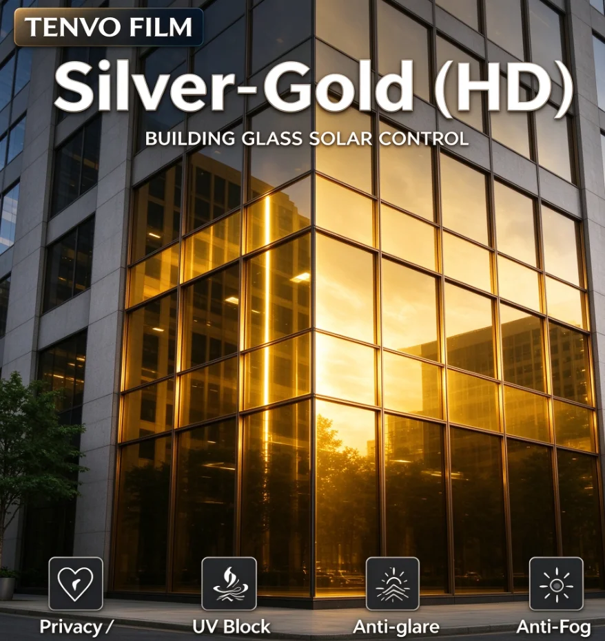 Silver Gold HD Window Tint Roll PET Material One Way Privacy Heat Rejection Anti Glare Solar Control For Household Automotive Wi