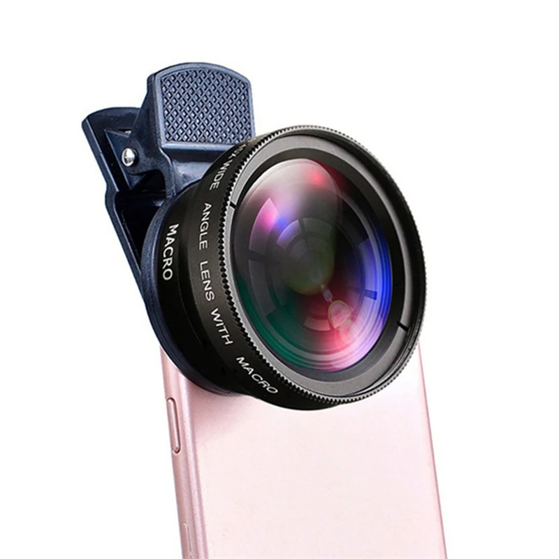 2IN1 Lens Camera Universal Clip 37mm Professional 0.45x 49uv Super Wide-Angle Macro Lens For iPhone16 11 Samsung Huawei Xiaomi