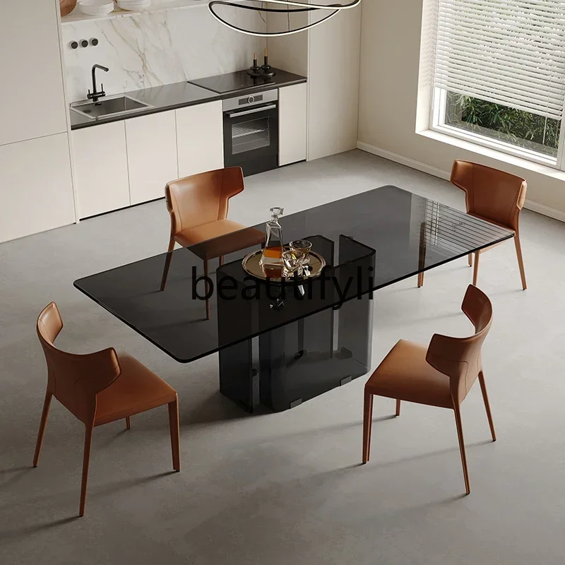 

Wabi Sand Tempered Glass Dining Table Modern Simple Household Rectangle Table