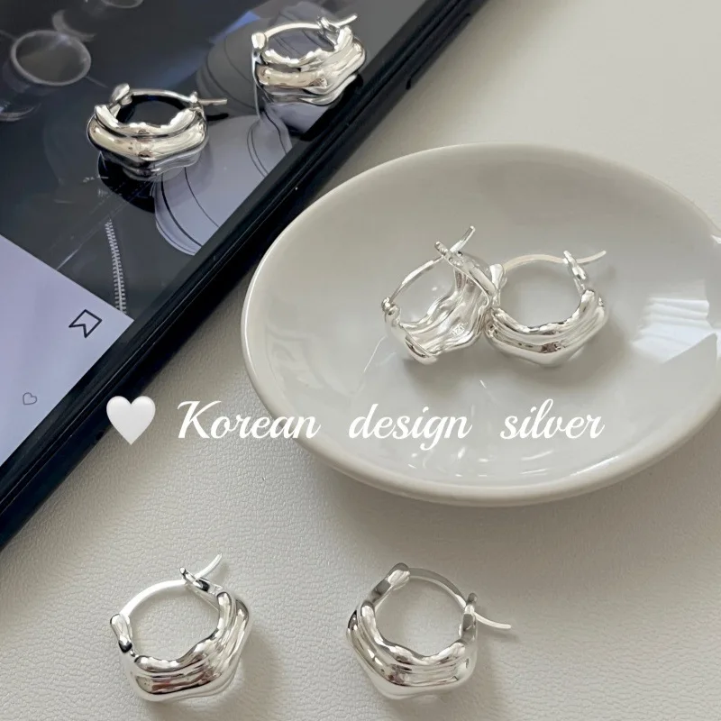 

CHOZON S925 однотонные серебряные широкие серьги-манжеты, французские архитектурные оптовые эффектные ювелирные изделия для женщин