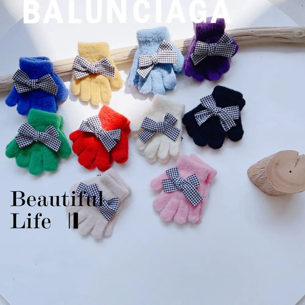 لطيف الطفل houndstooth متماسكة قبعة الكورية نمط قبعة الرسام قبعة قبعة تدفئة القوس فتاة قبعة الأطفال قفازات قبعات الأطفال #5