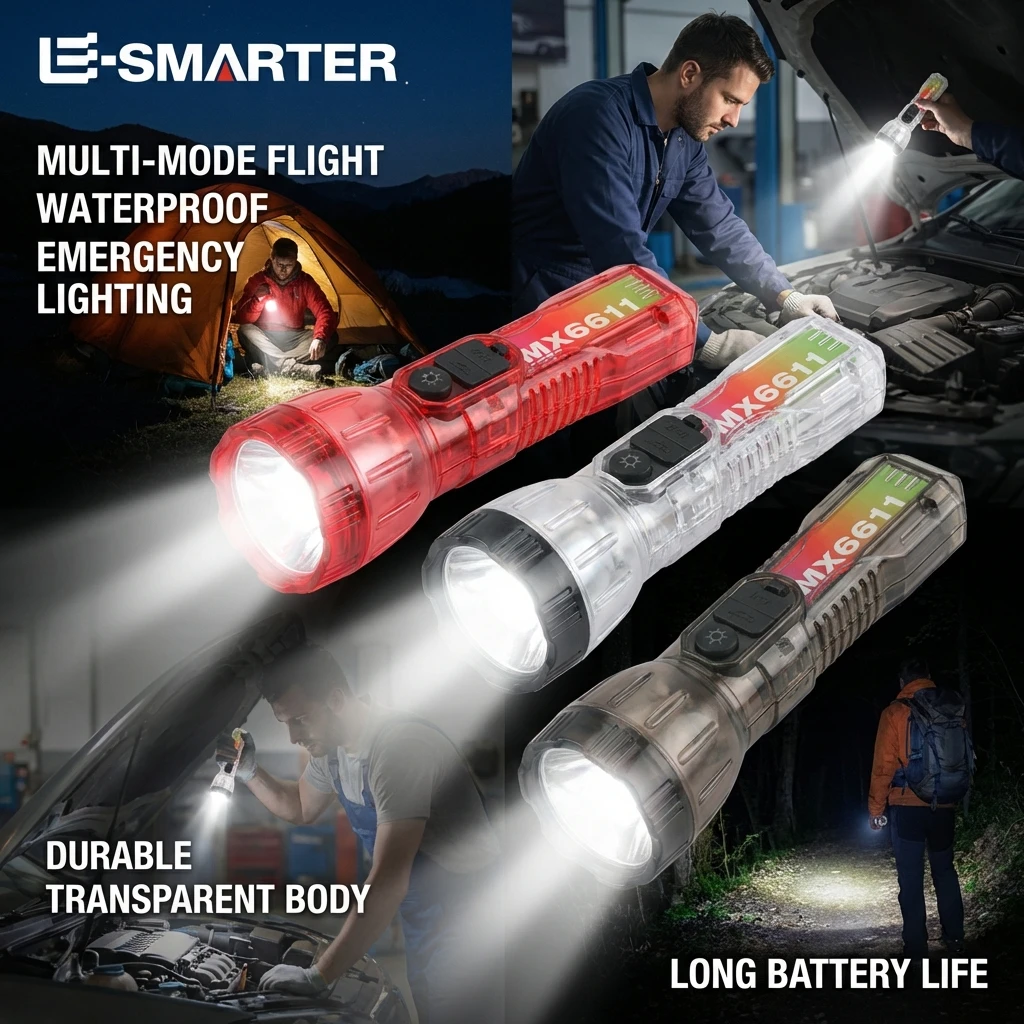 Portable Transparent Flashlight Solar + USB Rechargeable Torch 3 Lighting Modes Outdoor Waterproof Adventure Fishing Flashlight
