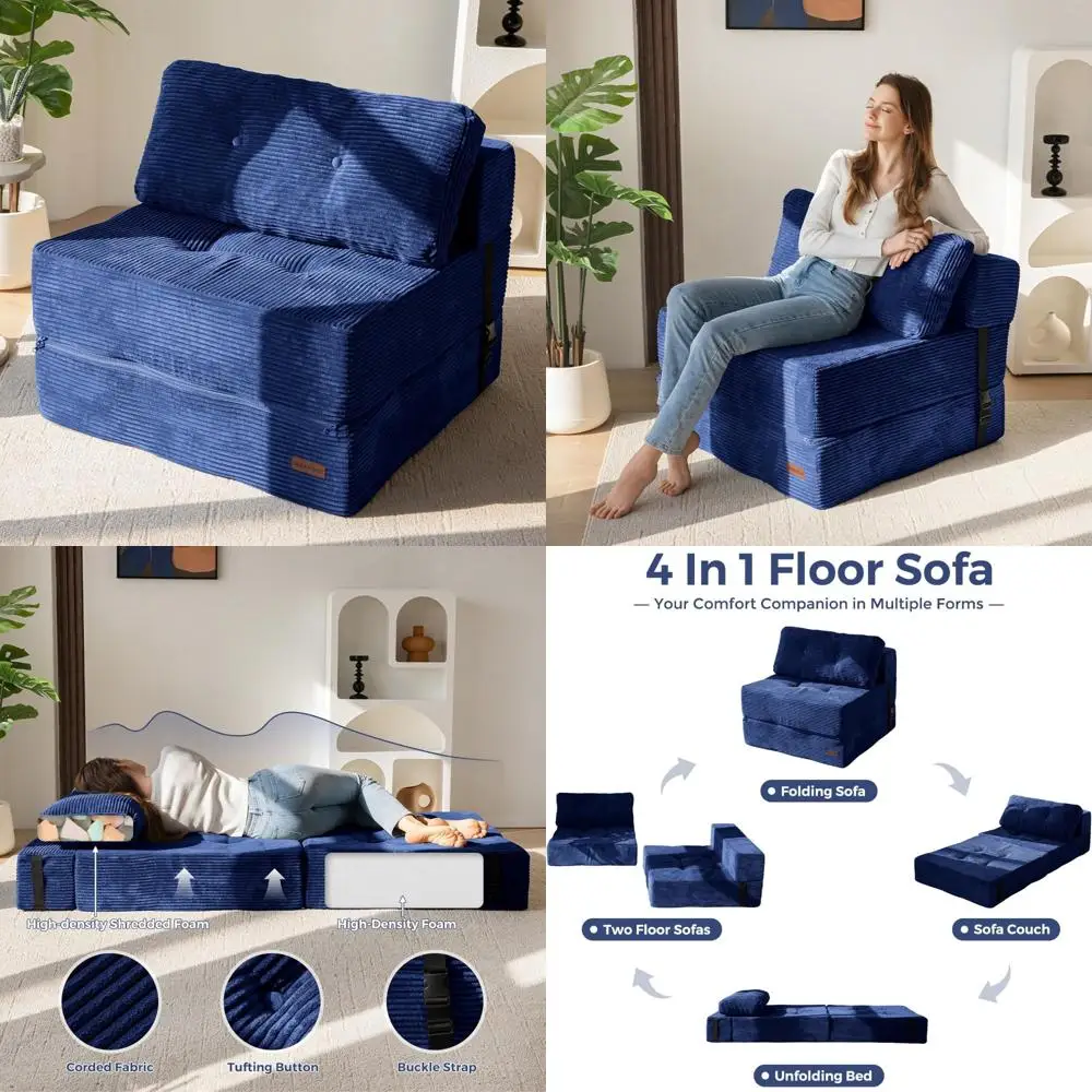 with High-Density Foam, Portable 4-in-1 Folding Chair for Lounge Seating Convertible Sofa Bed