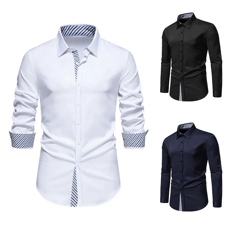 

2024 Spring New European Size Men's Fashion Trend Triangle Neck Stripe Colored Long Sleeved Shirt