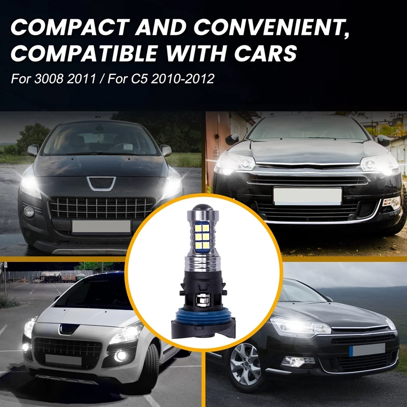 Car High Brightness White Light LED Daytime Running Light PH24W Suitable For Peugeot 3008 2011 Citroen C5 2010-2012