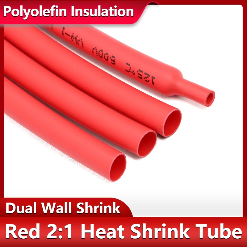 

1/2/5M Red 2:1 Heat Shrink Tube Dia 0.6mm~80mm 2:1 Polyolefin Waterproof Insulation Dual Wall Shrinking Tube Sleeve Sheath Wrap